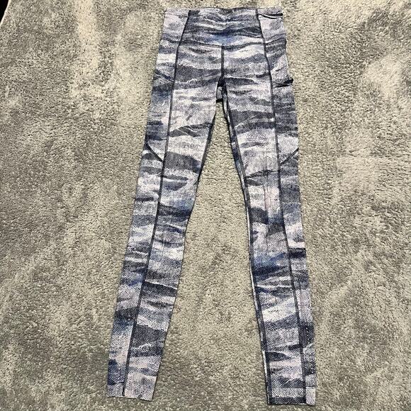 Lululemon Leggings Pants Womens 4 Fast & Free Full Length Blue Patterened - Picture 1 of 8